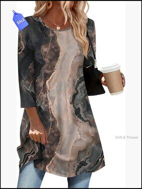 Plus Size 3/4 Sleeve Tunic Top Loose Fit Casual Dressy Blouse